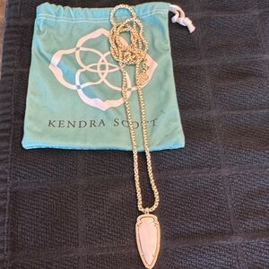 Kendra Scott Gold Necklace with Pale Pink Shield Pendant